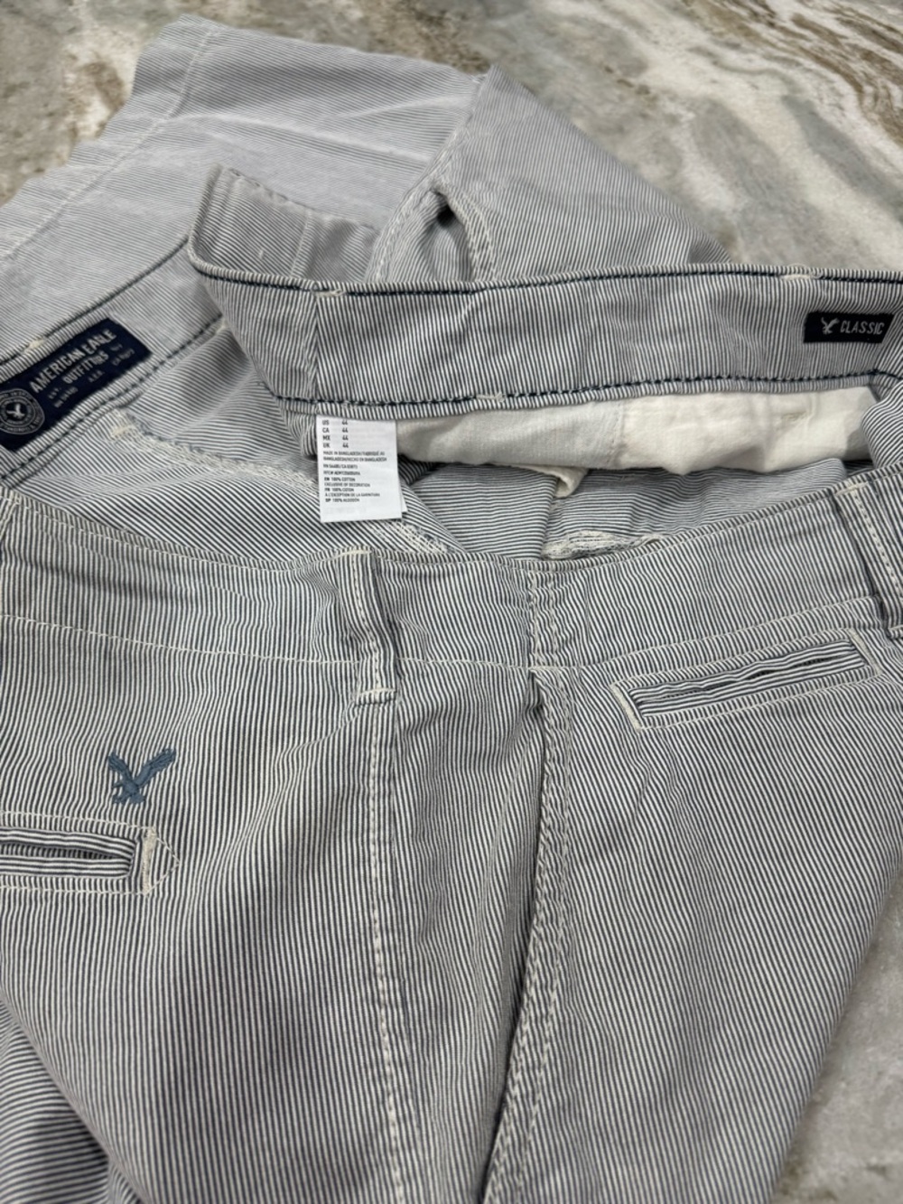 American Eagle Outfitters Men’s Pinstripe Flat Front Shorts - Navy & White
